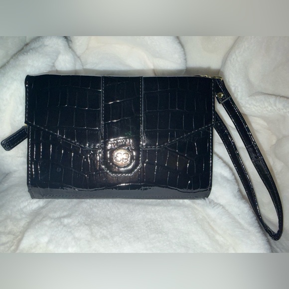 Samantha Brown Handbags - Samantha Brown Black Crocodile-Embossed Wristlet With Shoulder Straps